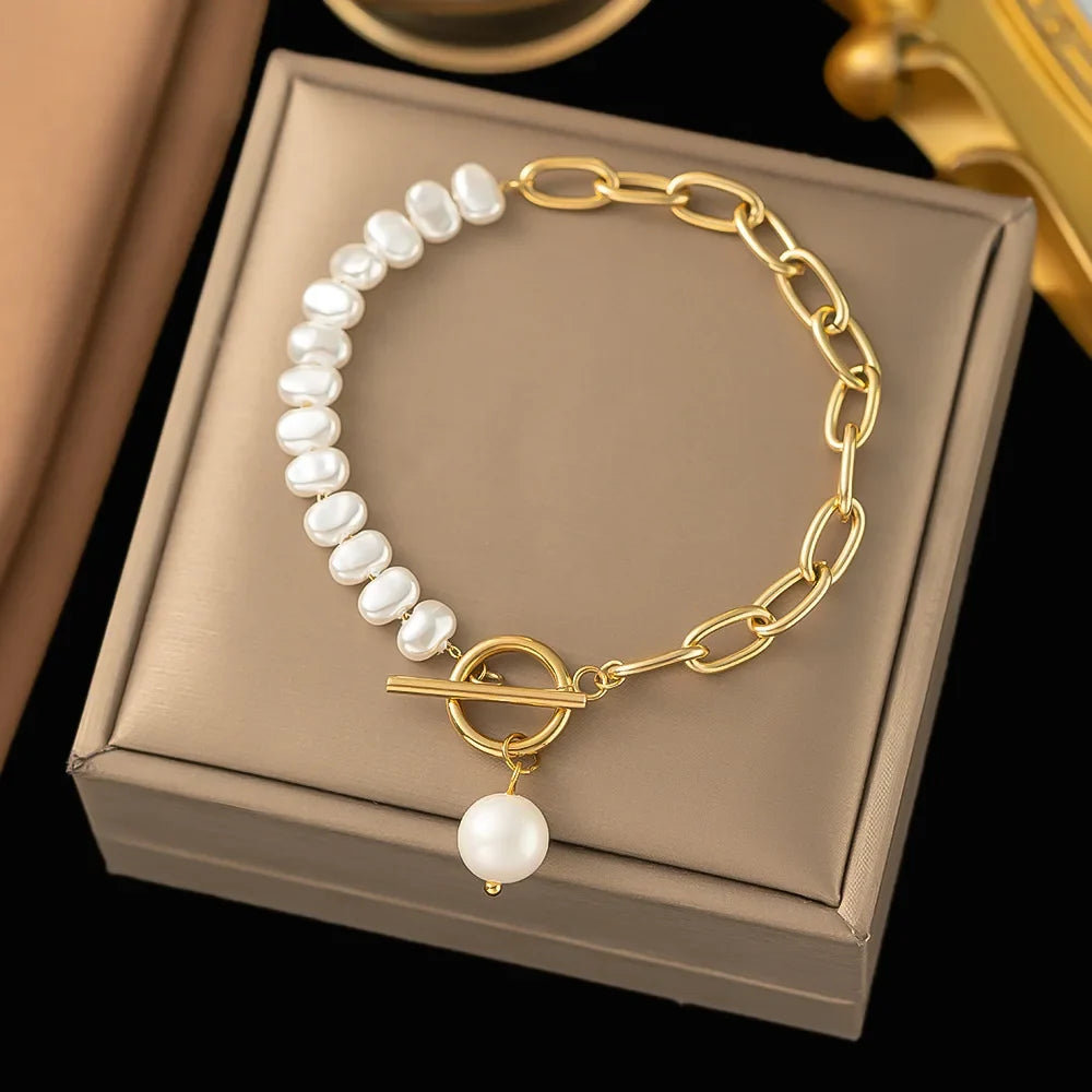 Baroque-Style Figaro Bracelet with Pearls