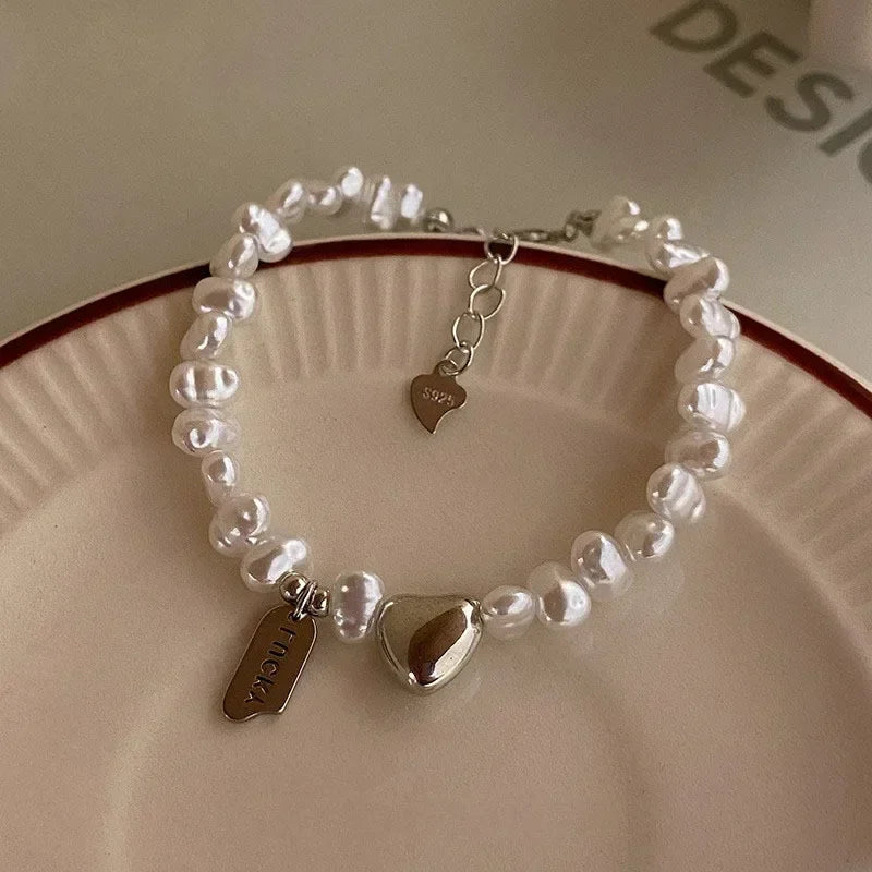 Women's Beaded Curb Chain Bracelet with Heart 
