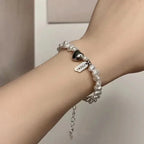 Women's Beaded Curb Chain Bracelet with Heart