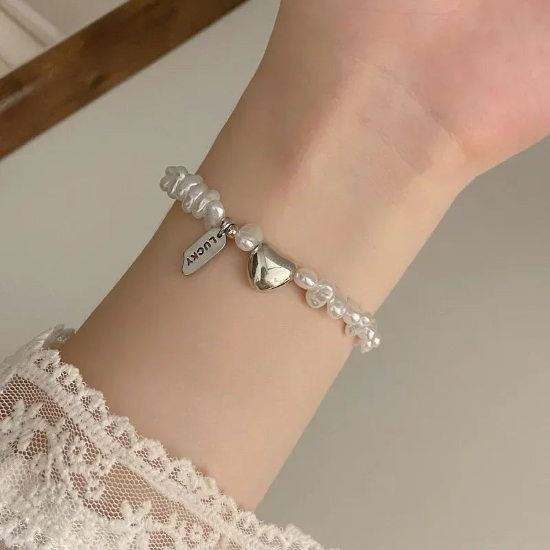 Women's Beaded Curb Chain Bracelet with Heart