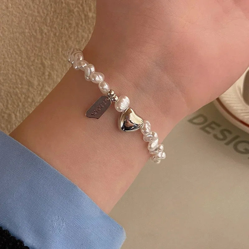 Women's Beaded Curb Chain Bracelet with Heart
