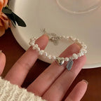 Women's Beaded Curb Chain Bracelet with Heart
