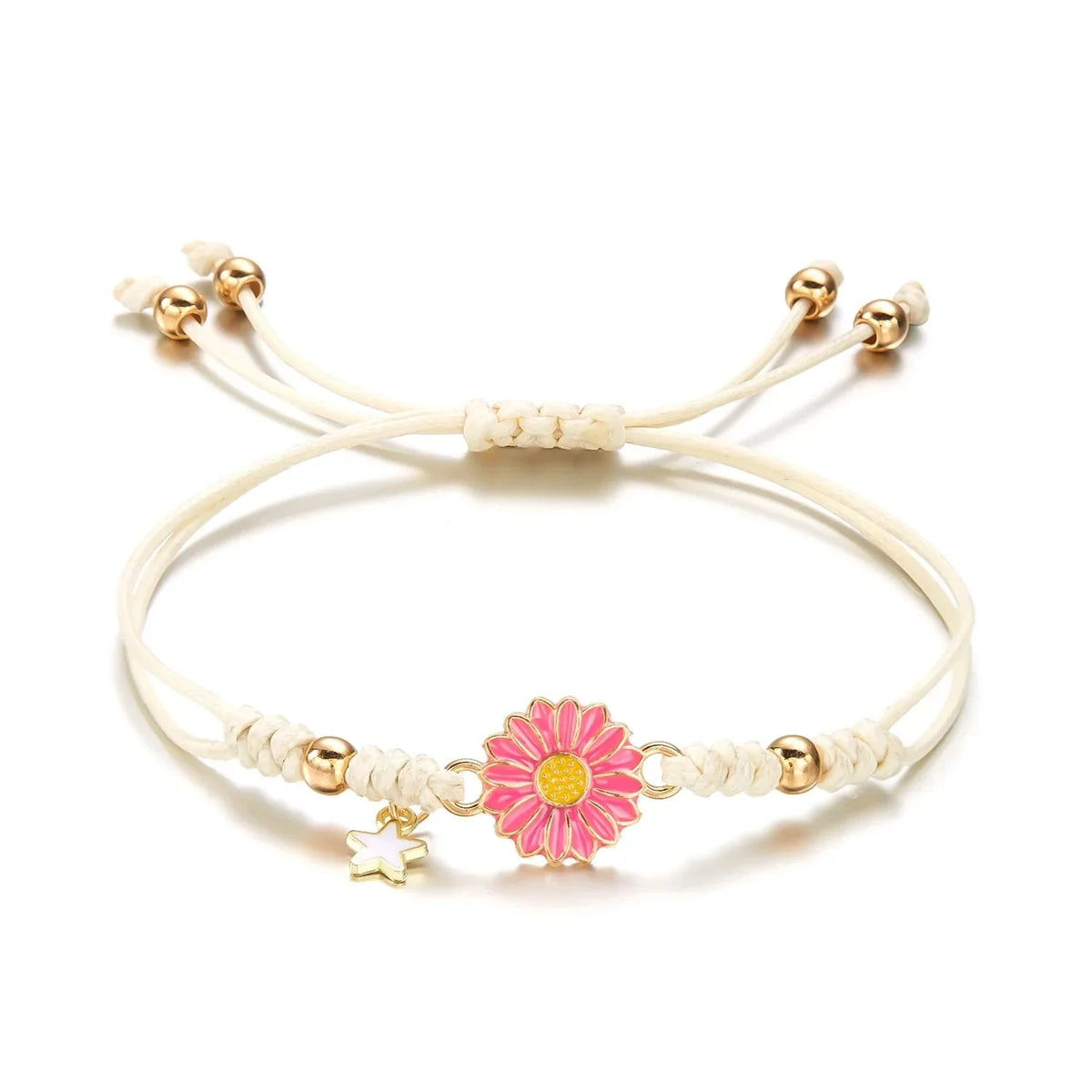 Daisy Flower Curb Bracelet in Pink