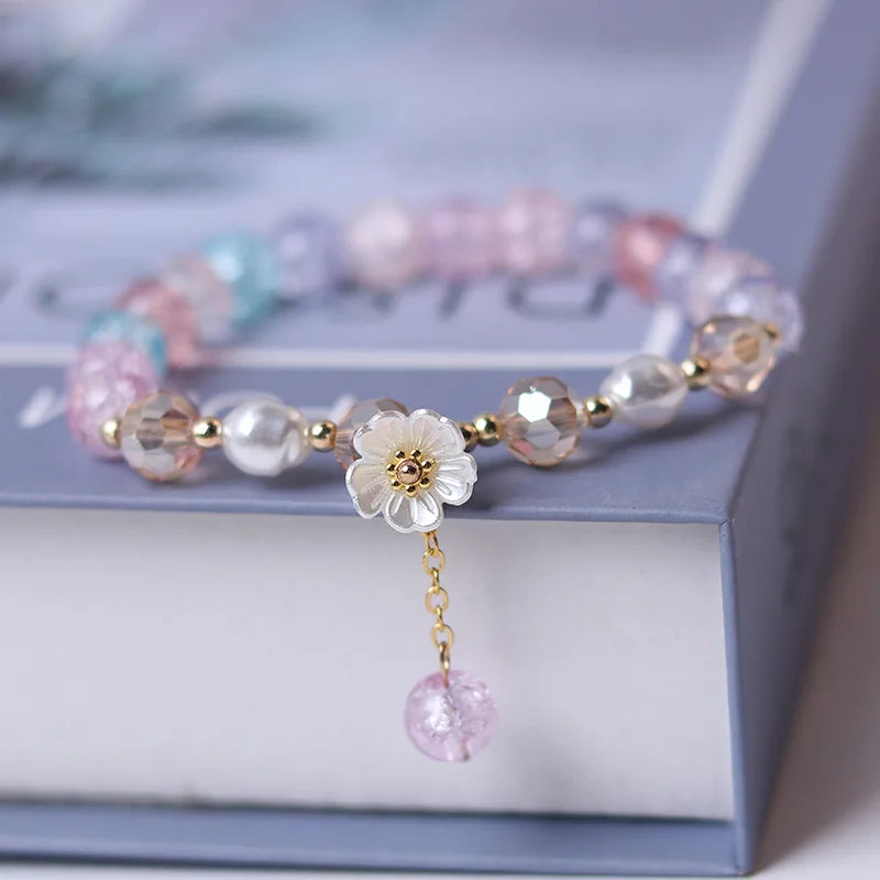 Multicolored Crystal Flower Chain Bracelet