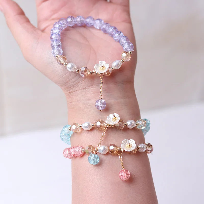 Multicolored Crystal Flower Chain Bracelet