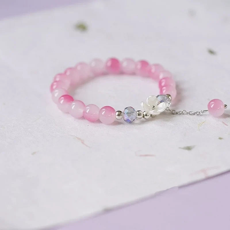 Pink Crystal Flower Chain Bracelet