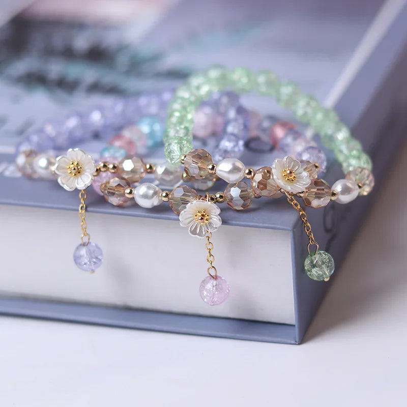 Green Crystal Flower Chain Bracelet