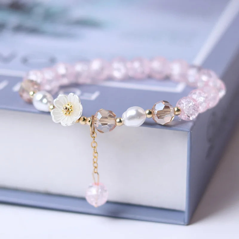 Pink Crystal Flower Chain Bracelet