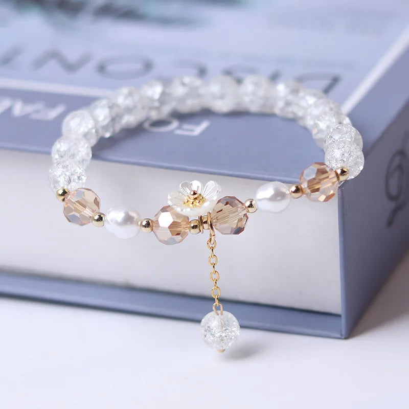 White Crystal Flower Chain Bracelet