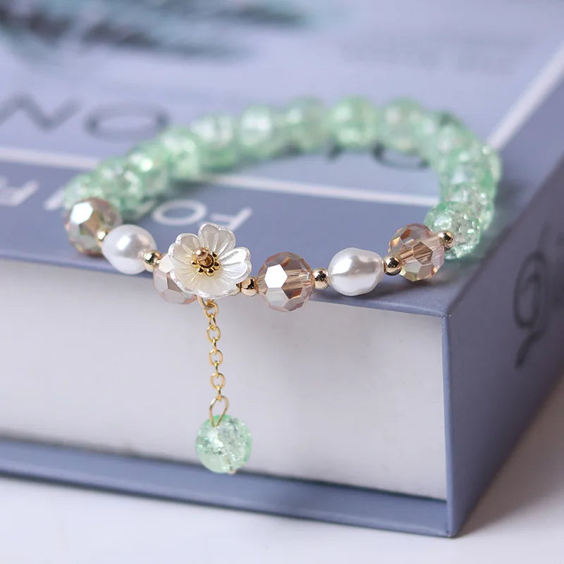 Green Crystal Flower Chain Bracelet