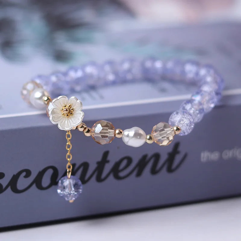 Blue Crystal Flower Chain Bracelet