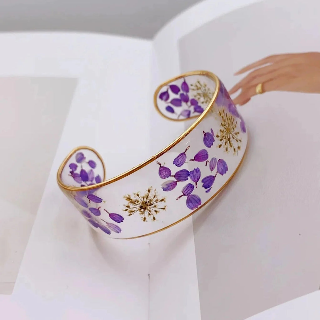 Transparent Resin Flower Chain Bracelet purple a