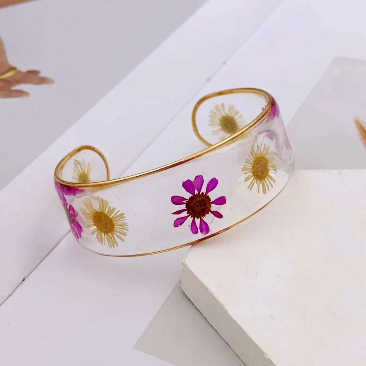 Transparent Resin Flower Chain Bracelet pink b