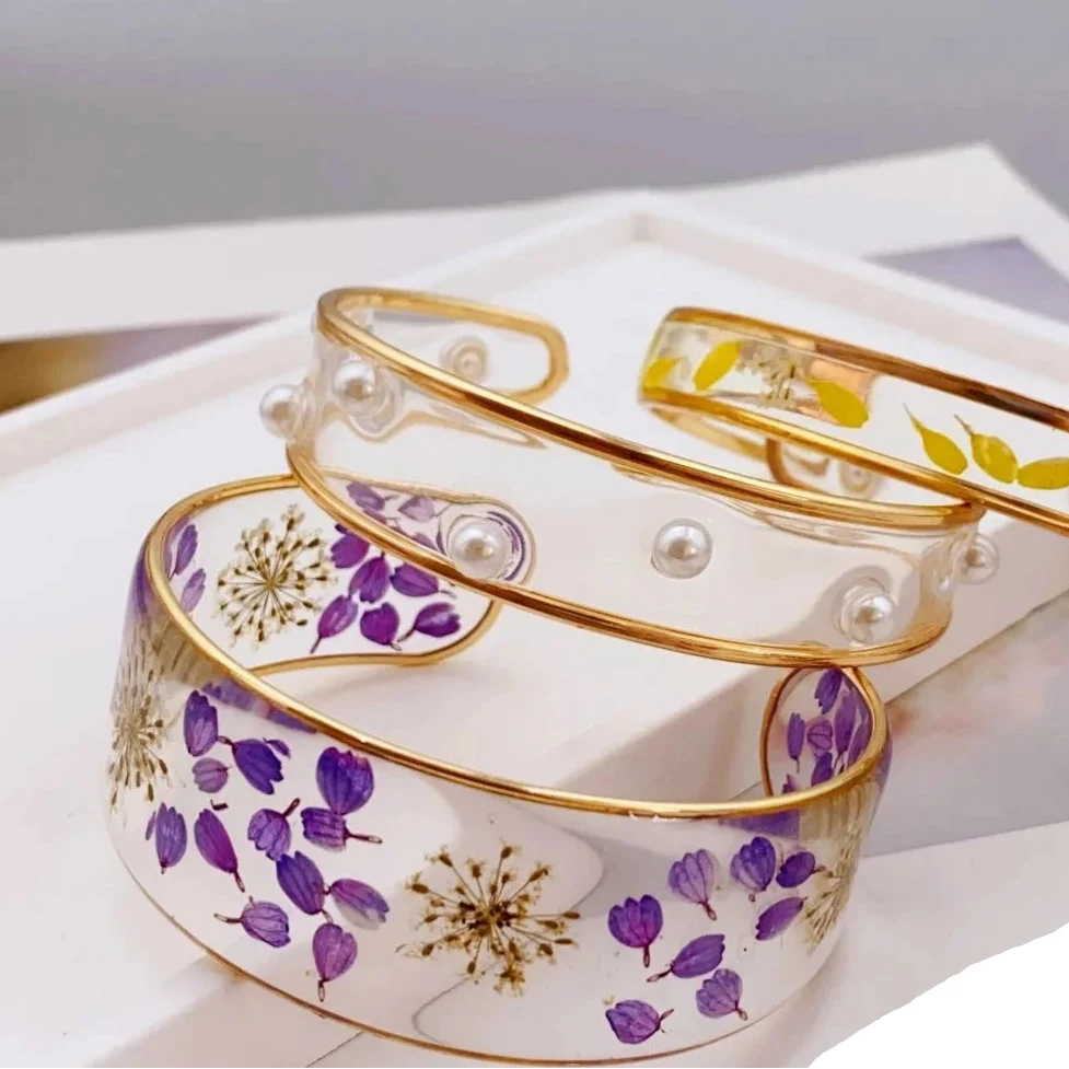 Transparent Resin Flower Chain Bracelet purple A