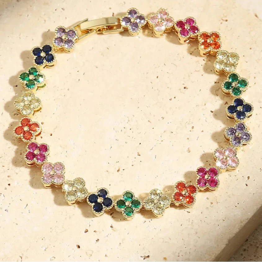 Colorful Daisy Flower Chain Bracelet gold