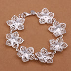 Silver Large Flower Chain Bracelet