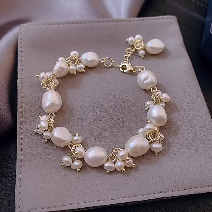 Baroque-Style Curb Chain Bracelet with Pearls