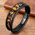 Tiger's Eye Stone and Leather Curb Chain Bracelet