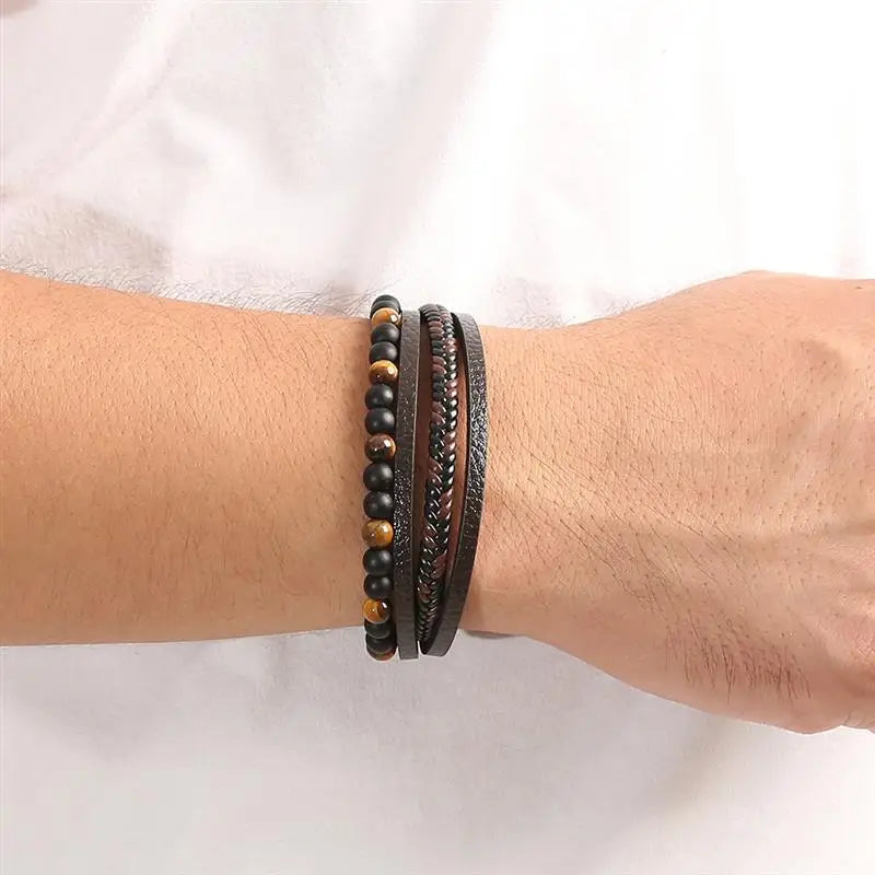 Bracelet Homme Oeil de Tigre en Cuir
