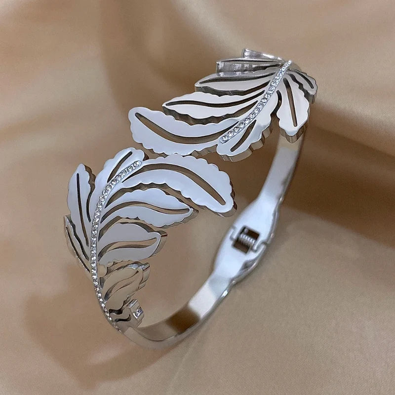 Large Silver Palm Leaf Bracelet