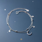 Bracelet Lune et Étoile Femme Gourmette en Argent