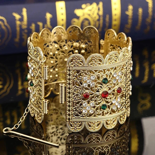Широкий браслет с арабскими мусульманскими стразами для свадьбы, красный