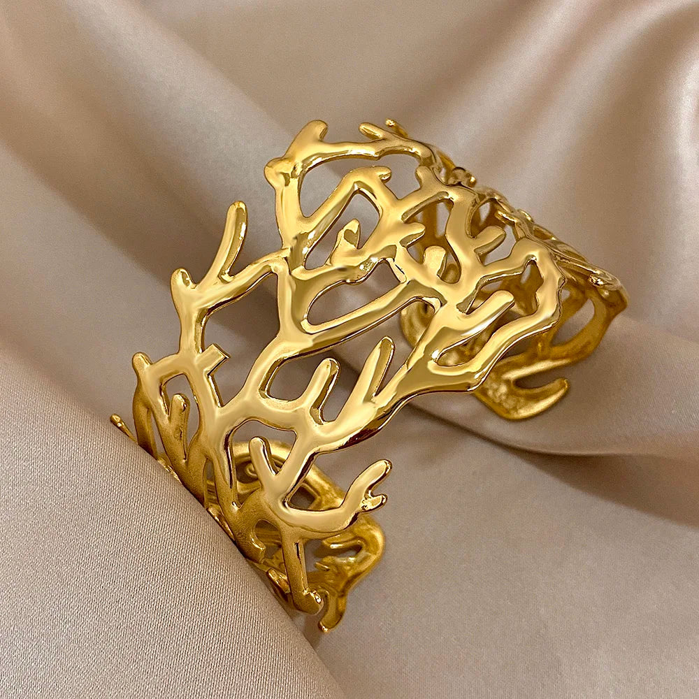 Gold coral cuff bracelet for women in gold