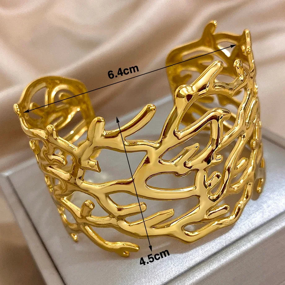 Gold coral cuff bracelet for women 