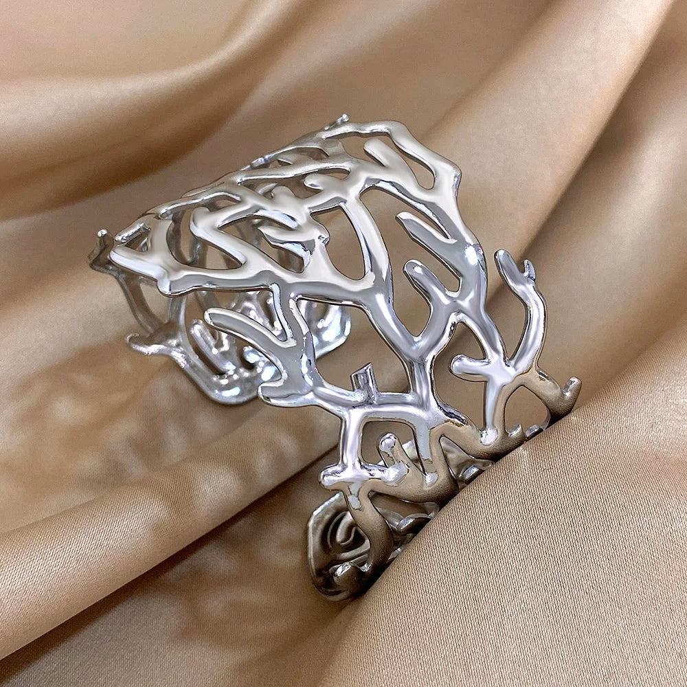 Gold coral cuff bracelet for women in silver
