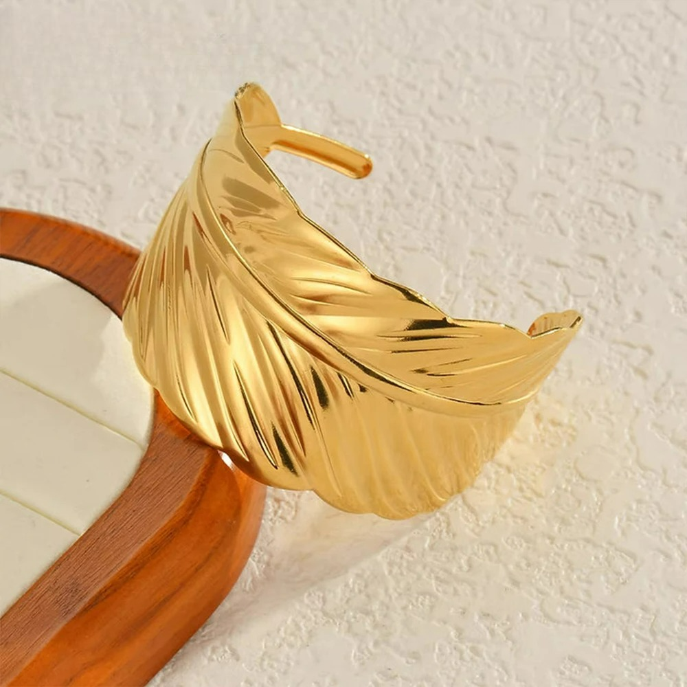 Gold-plated feather cuff bracelet