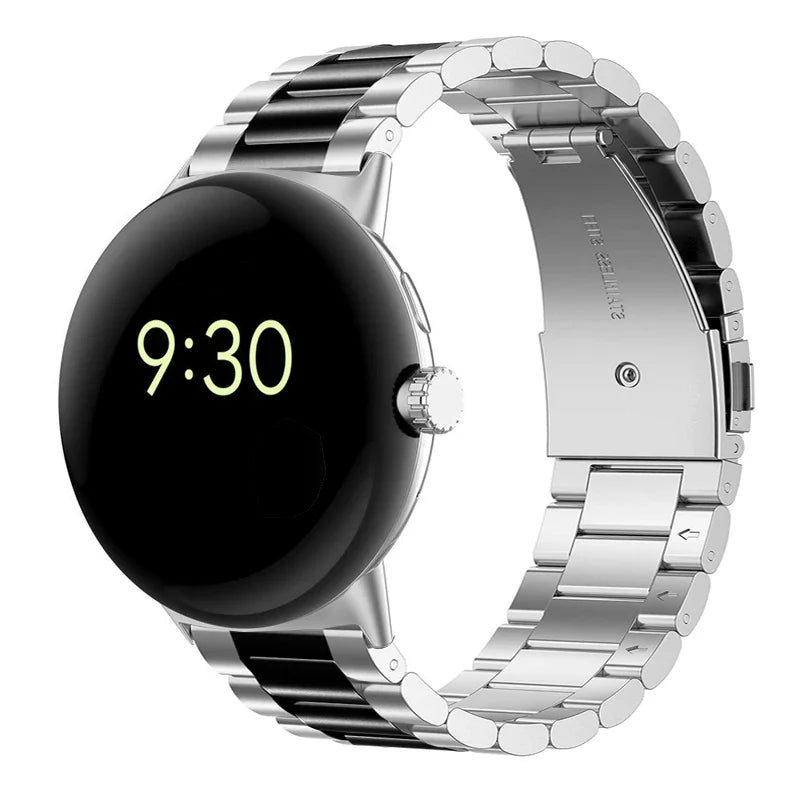Ремешок для часов из закалённой стали для смарт-часов Google Pixel Watch 1 и 2 серебристый чёрный