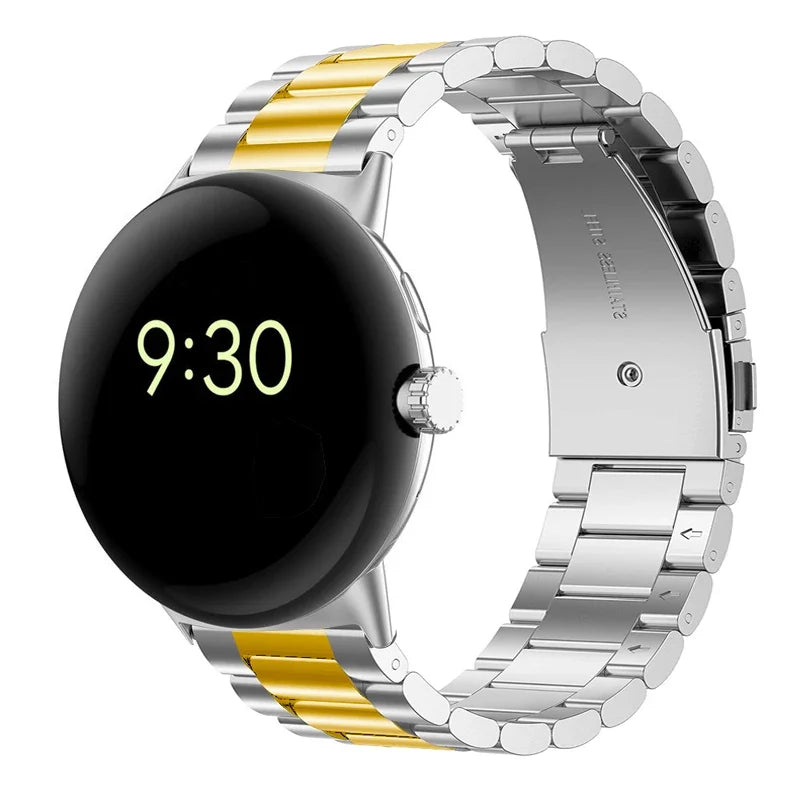 Ремешок для часов из закалённой стали для смарт-часов Google Pixel Watch 1 и 2 серебристый золото