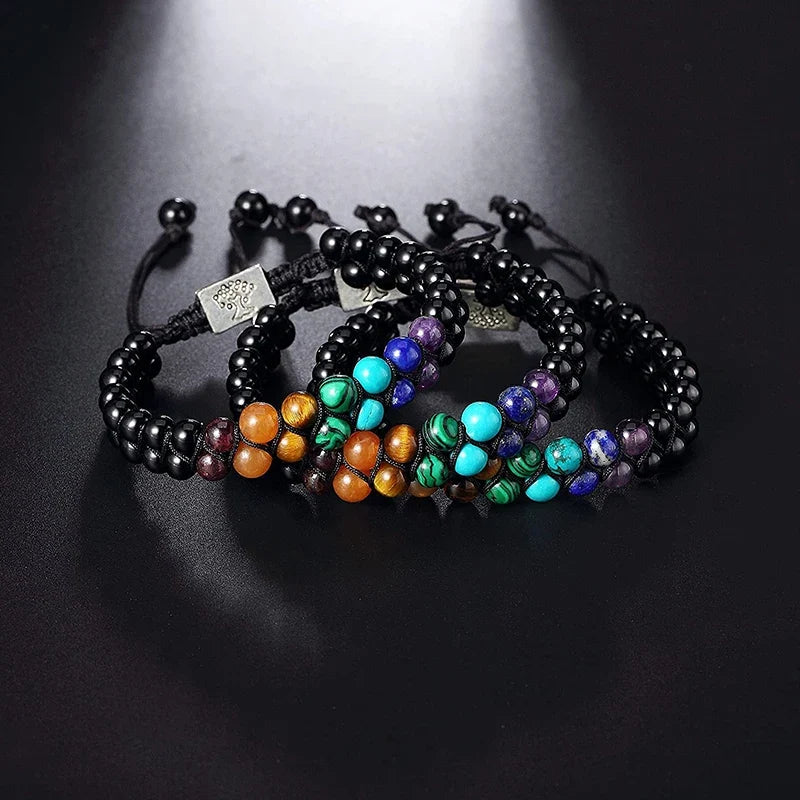 7 Chakra Stone Bracelet Black Tree of Life