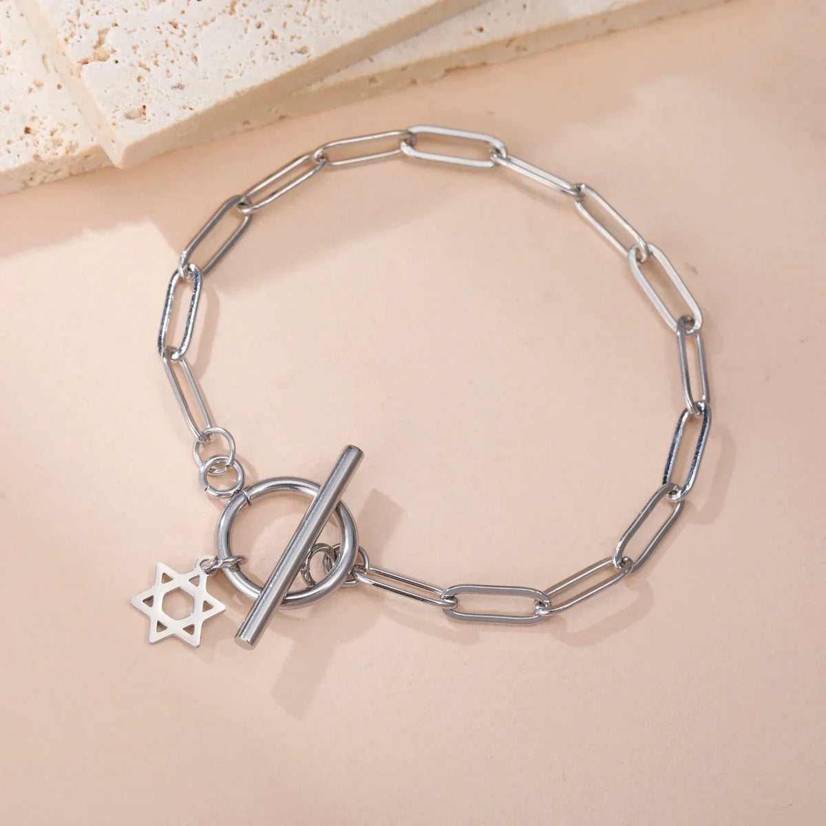 Women's bracelet with Star of David pendant, Jewish symbol, silver
