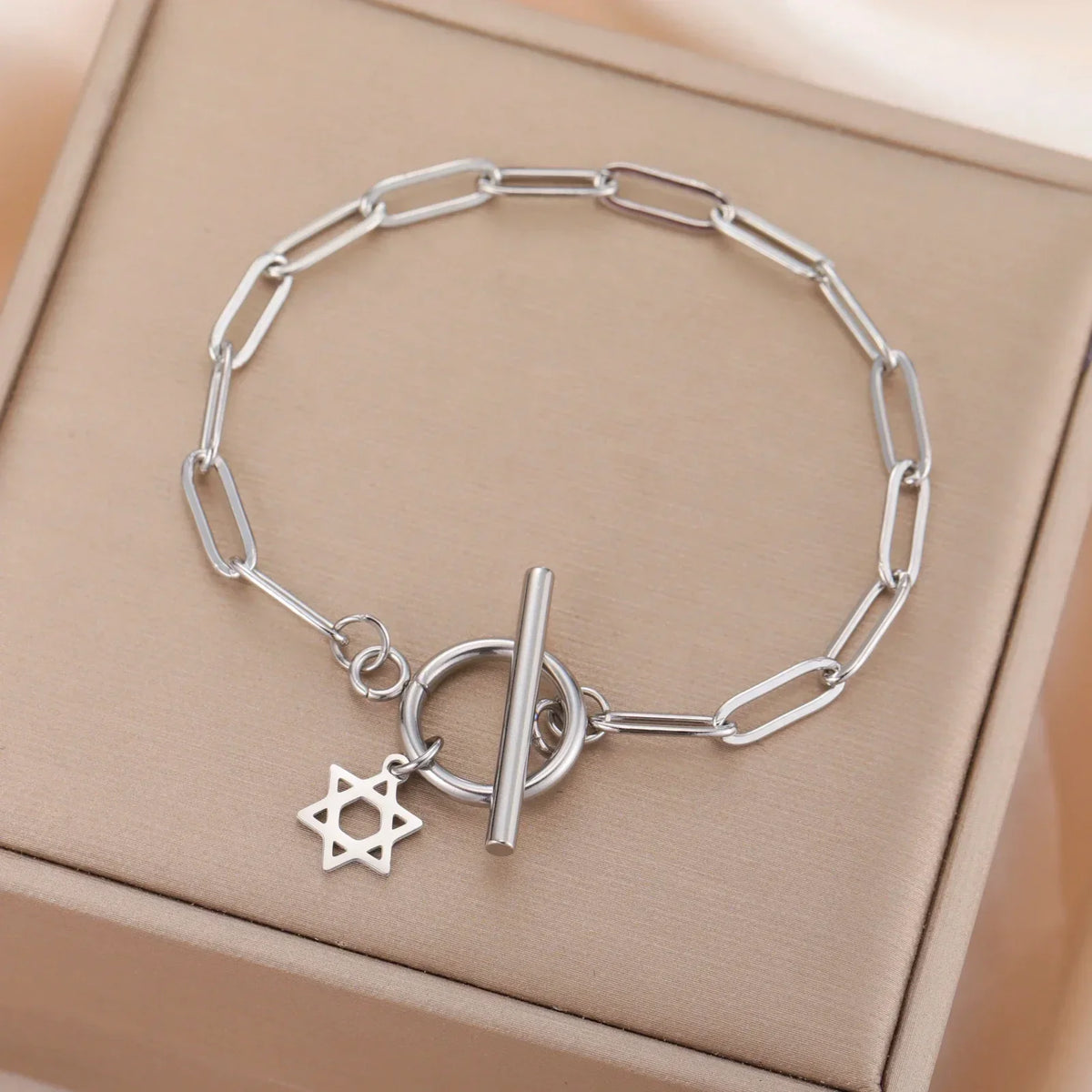 Women's bracelet with Star of David pendant, Jewish symbol, silver