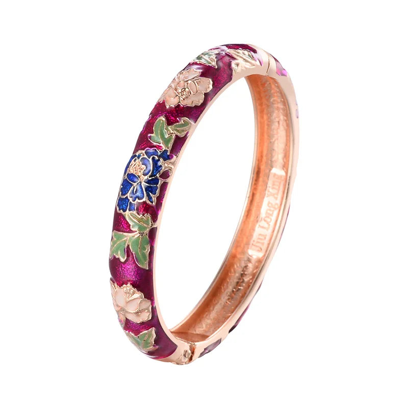 Romantic Flower Link Bracelet Burgundy