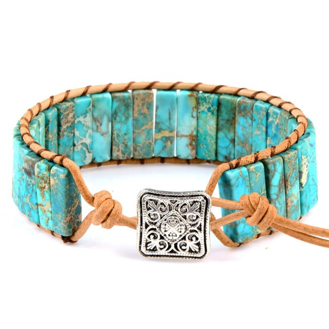 Natural Stone Protection Tibetan Bracelet in cyan