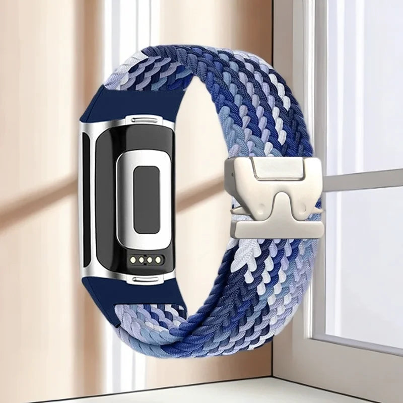 Braided watch band for Fitbit Charge 5, Charge 6 blue and white