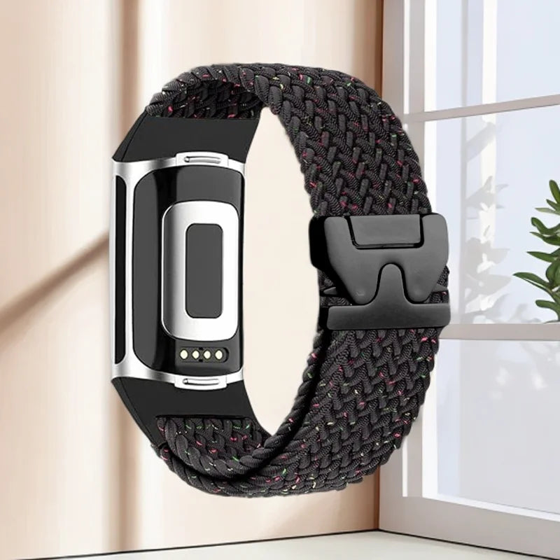 Braided watch band for Fitbit Charge 5, Charge 6 black multicolor