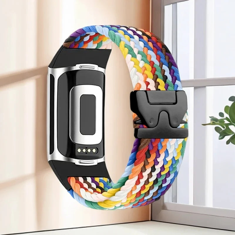 Braided watch band for Fitbit Charge 5, Charge 6 rainbow
