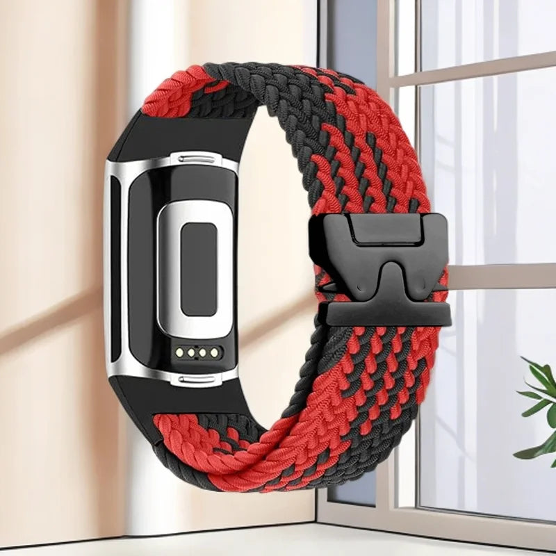 Braided watch band for Fitbit Charge 5, Charge 6 red black