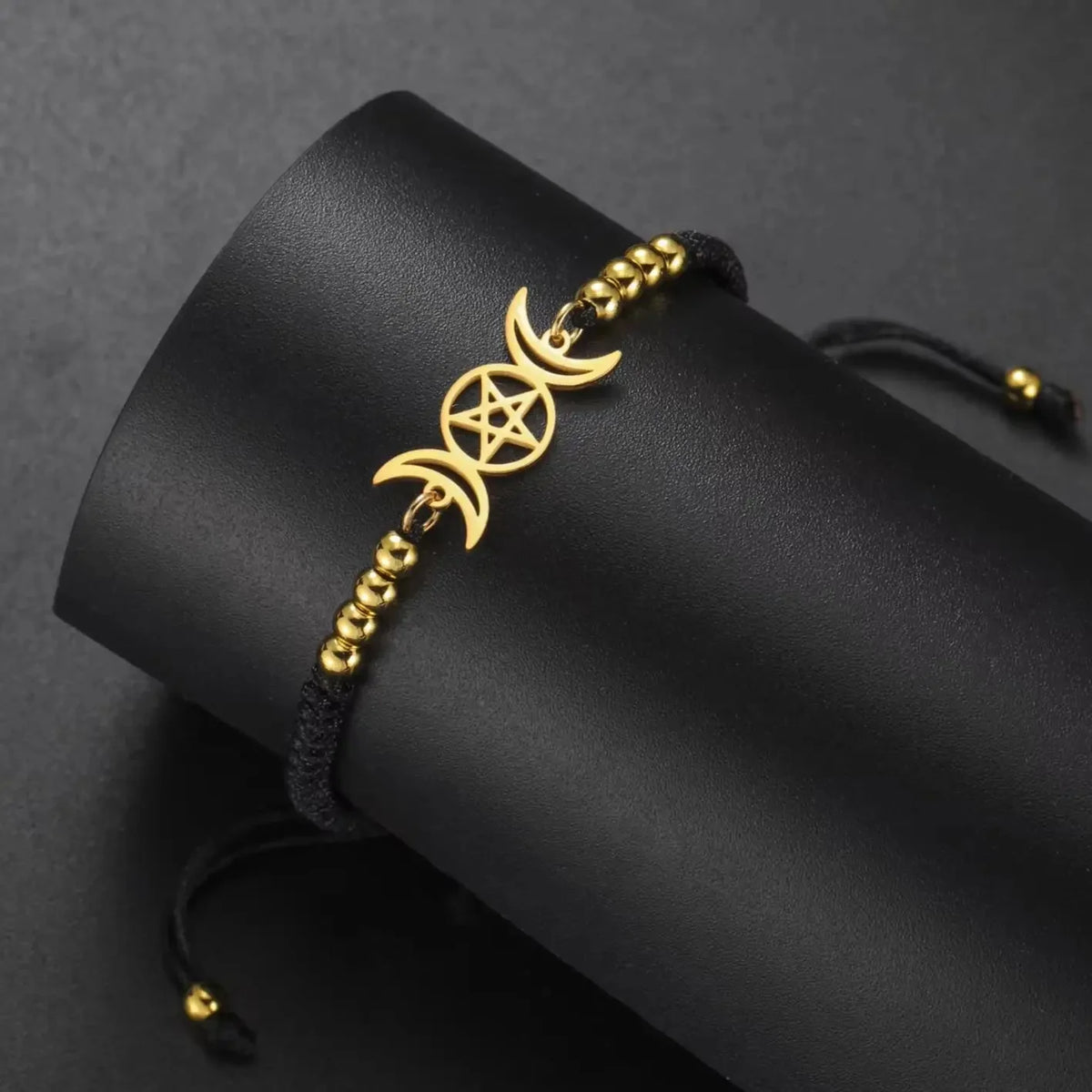 Woven Triple Moon Witchcraft Wiccan Bracelet Chain Black