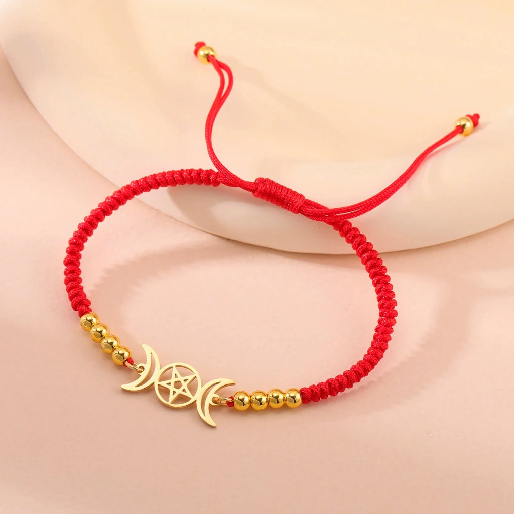Woven Triple Moon Witchcraft Wiccan Bracelet Chain Red