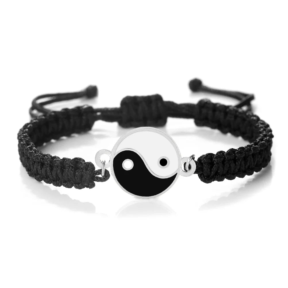 Black and Silver Woven Yin Yang Bracelet