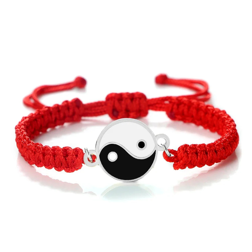 Red and Silver Woven Yin Yang Bracelet