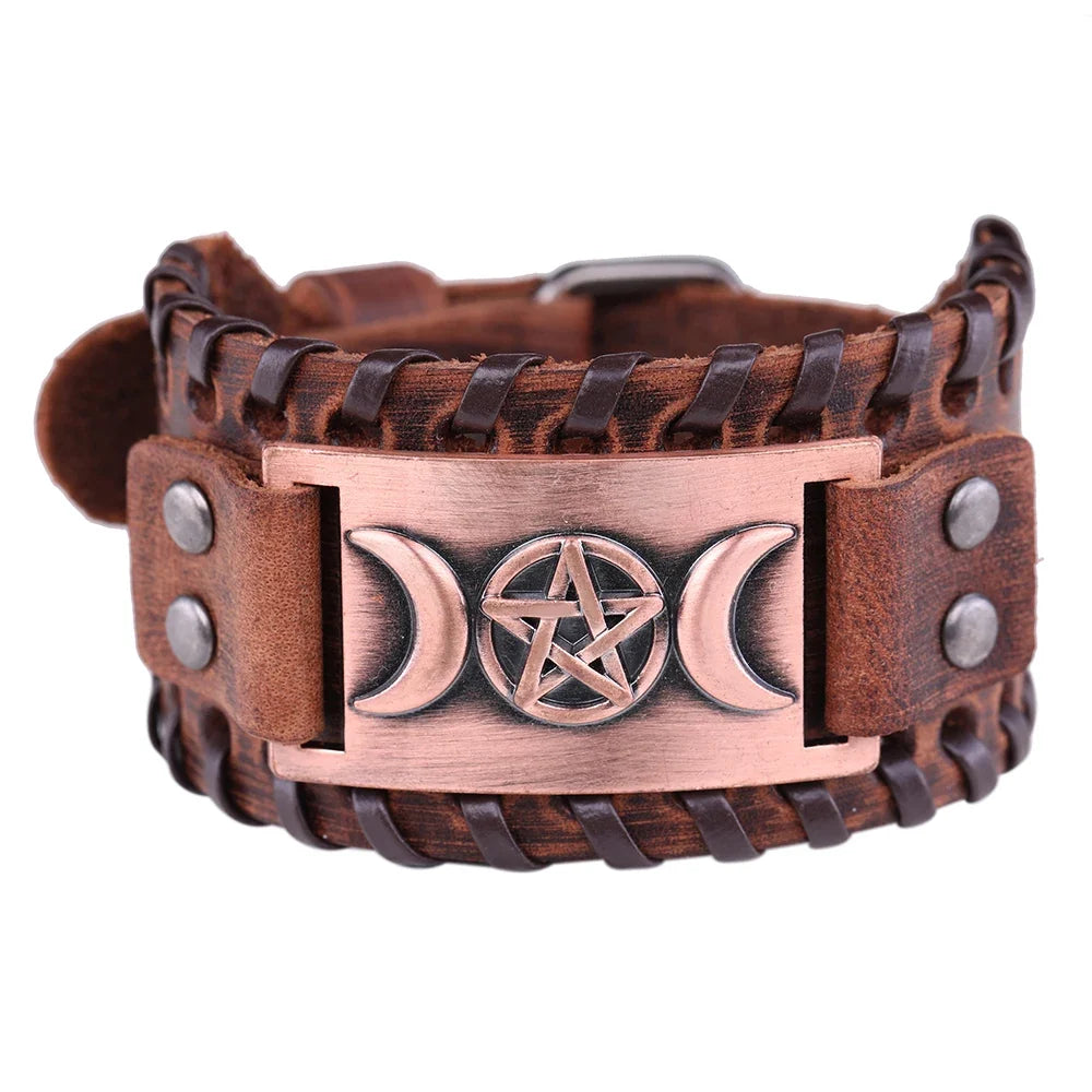 Triple Moon Leather Bracelet Wiccan Sorcery 11