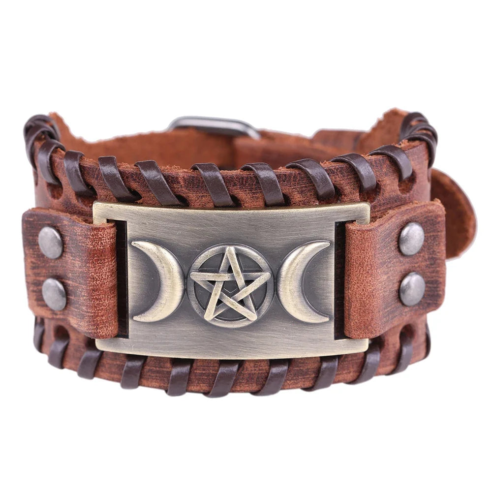 Triple Moon Leather Bracelet Wiccan Sorcery 10
