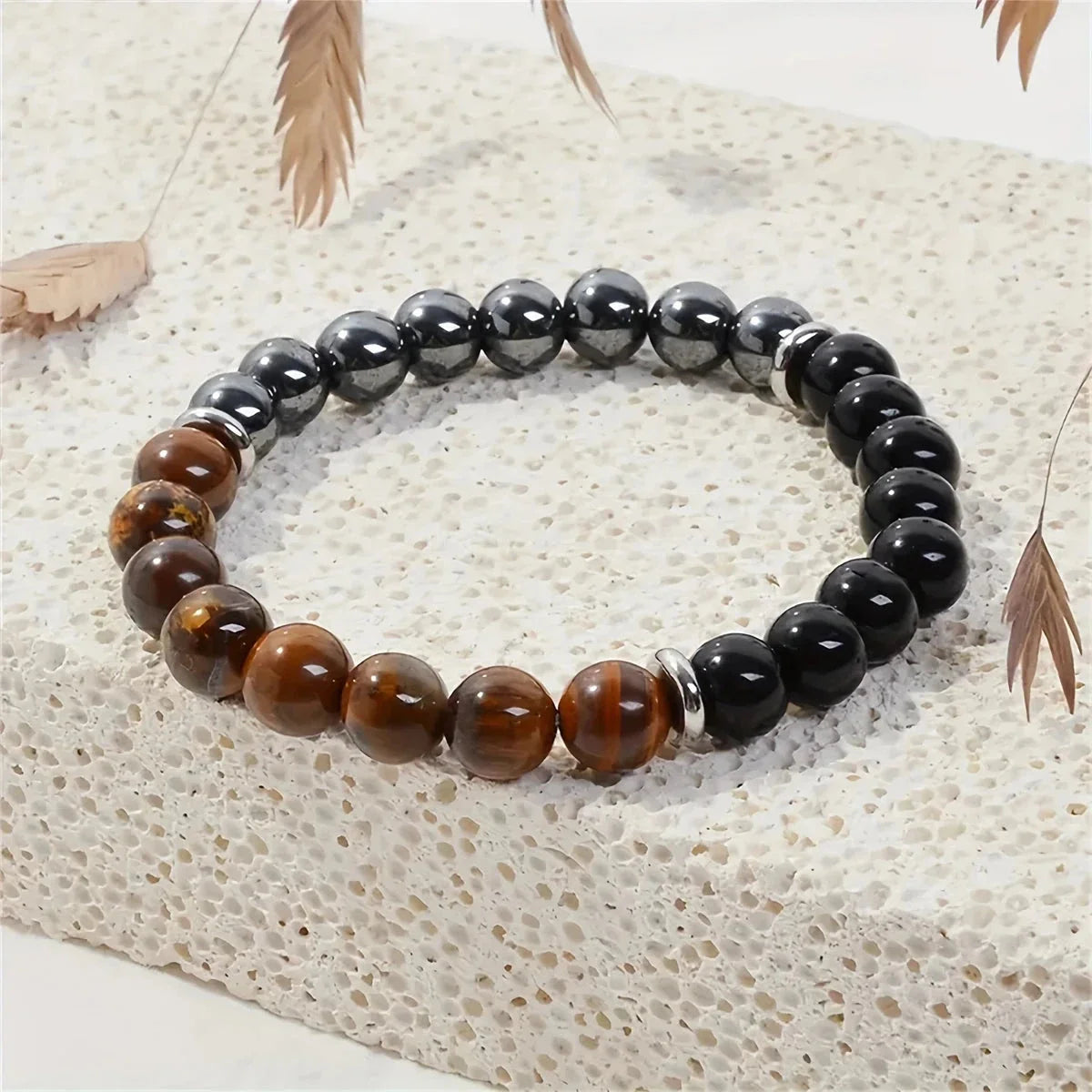 Triple Protection Bracelet with Tiger’s Eye, Tourmaline, and Hematite
