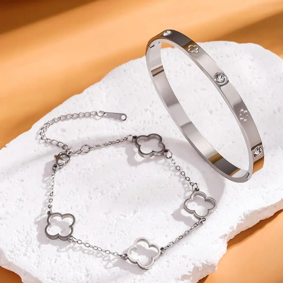 Lot de 2 Bracelets avec Trèfles à 4 Feuilles argent