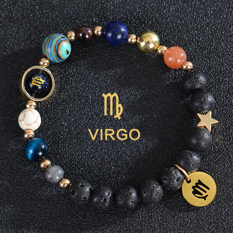 Bracelets Pierre de Lave 12 Constellations Signes Astrologiques du Zodiaque vierge